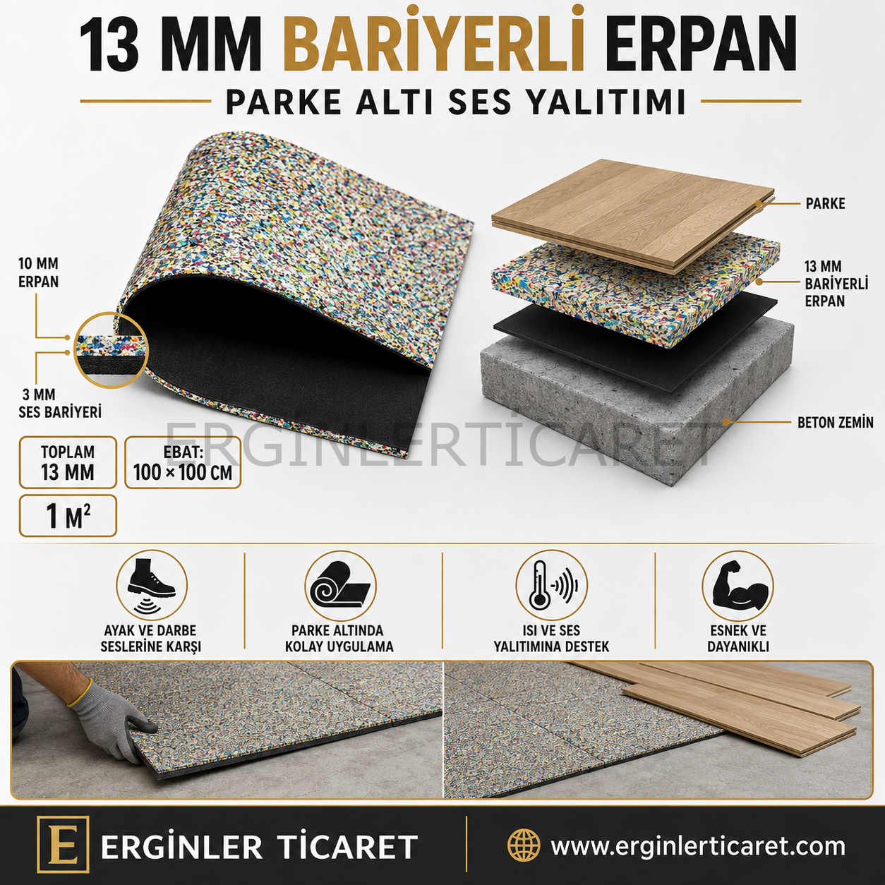 Parke Altı Bariyerli Ses Yalıtımı Erpan 13mm (50cm x 100cm)
