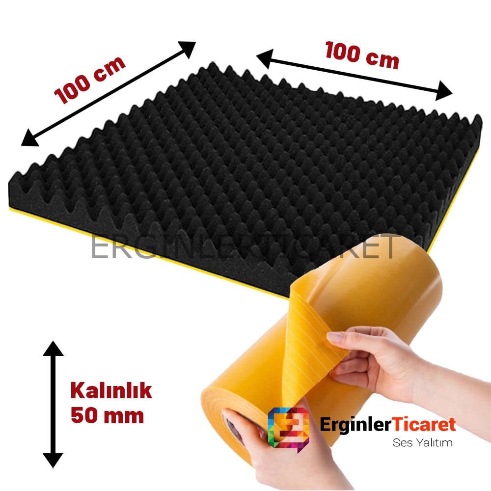Yanmaz Akustik Yumurta Sünger Bantlı 50mm 50Dns 100cm X 100cm
