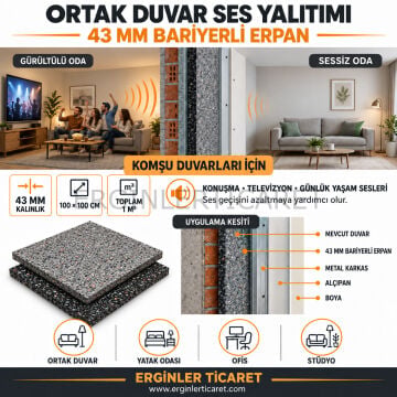 Ses Yalıtımı İçin 43 mm Bariyerli Erpan Levha | 100 × 100 cm