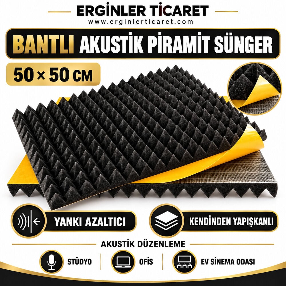 Akustik Ses Yalıtımı Bantlı Piramit Sünger 50x50