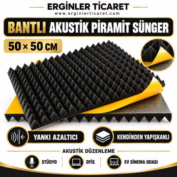 Akustik Ses Yalıtımı Bantlı Piramit Sünger 50x50