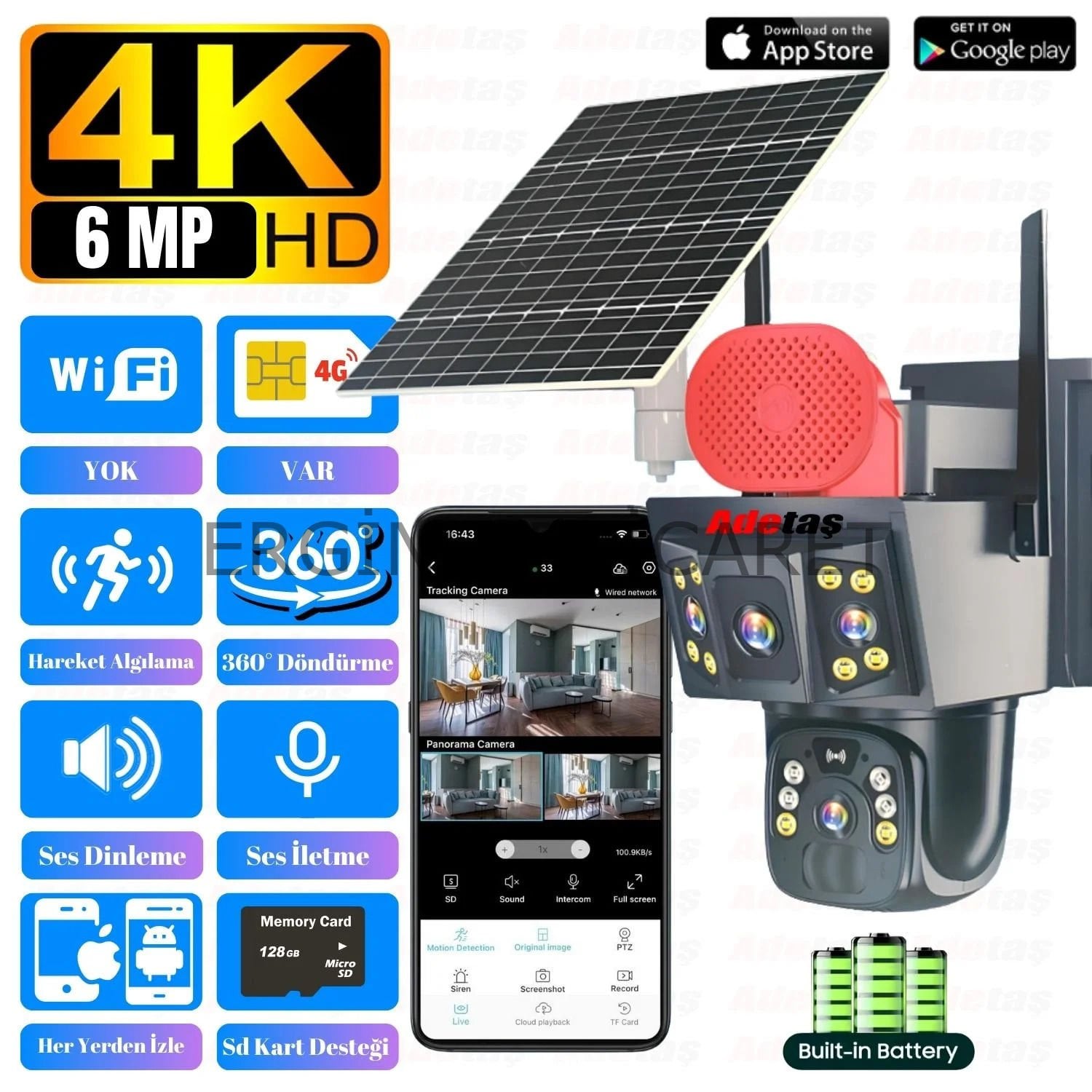 Güneş Enerjili Solar Kamera 6 Mp 4g li Çift Kameralı Ptz Speed Dome Kamera