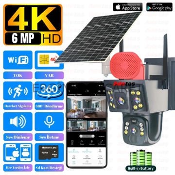 Güneş Enerjili Solar Kamera 6 Mp 4g li Çift Kameralı Ptz Speed Dome Kamera