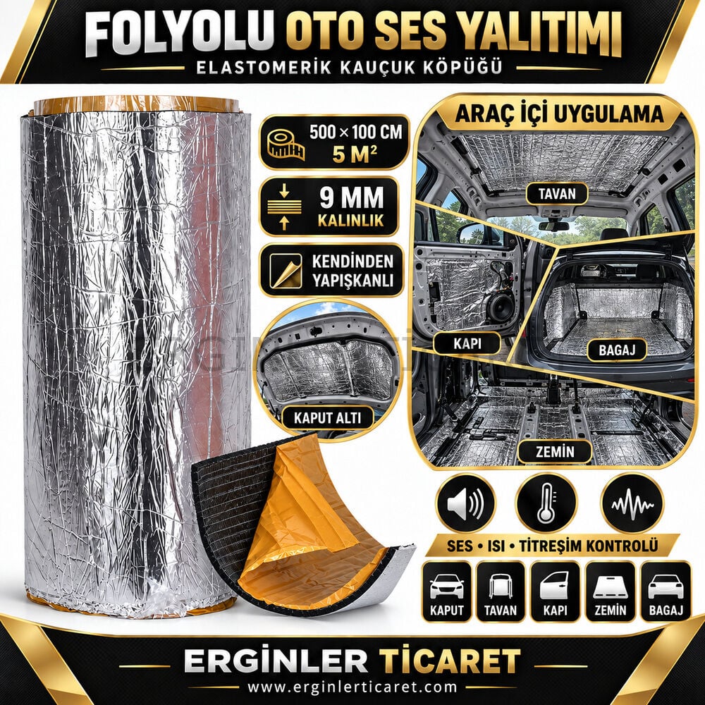 Folyolu Oto Ses Yalıtımı Kauçuk Köpüğü 9mm 500cm x 100cm