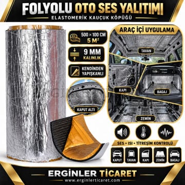 Folyolu Oto Ses Yalıtımı Kauçuk Köpüğü 9mm 500cm x 100cm