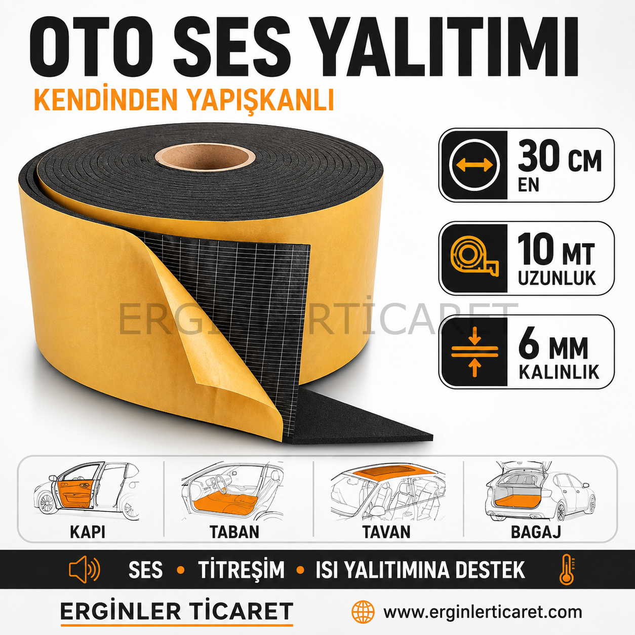 Oto Ses Yalıtımı 30 cm 10 mt 6 mm Kalınlık