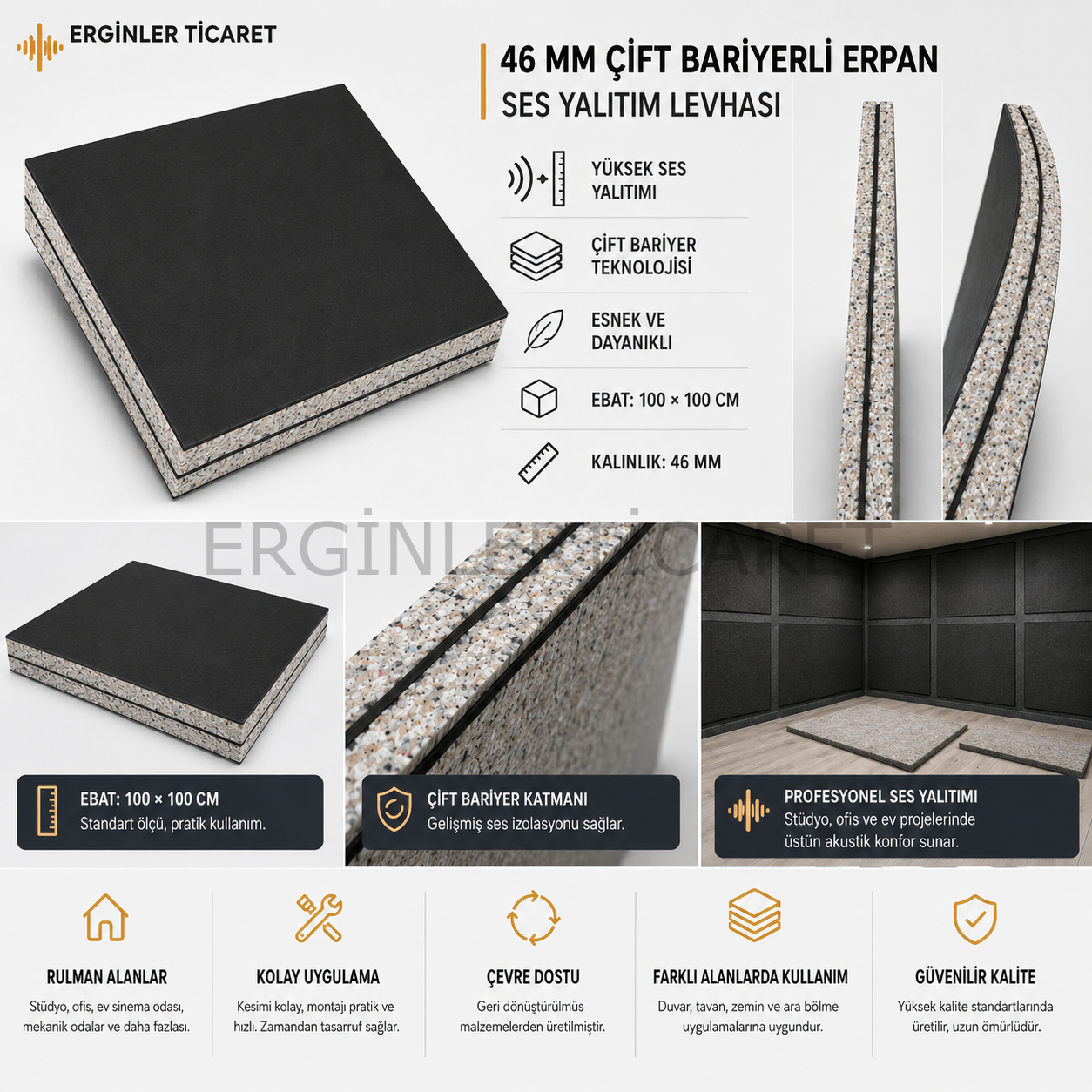 46 mm Çift Bariyerli Keçeli Ses Yalıtım Malzemesi | Erpan veya Bondex