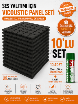 Vicoustic Akustik Panel Seti 50x50 cm 10 Adet + Sprey Yapıştırıcı Hediyeli