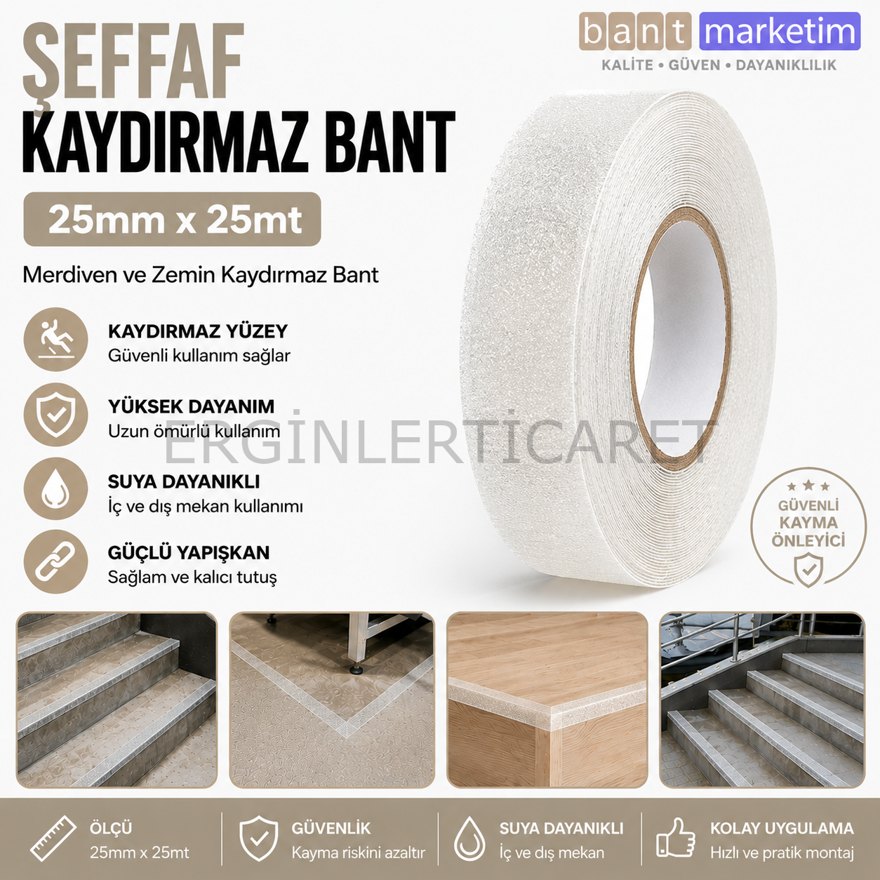 Şeffaf Merdiven ve Zemin Kaydırmaz Bant 25mm x 25mt – Kaymaz Antislip Bant