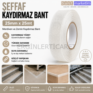 Şeffaf Merdiven ve Zemin Kaydırmaz Bant 25mm x 25mt – Kaymaz Antislip Bant
