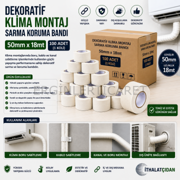 Dekoratif Klima Montaj Sarma Koruma Bandı 50mm x 18mt – 100 Adet 1 Koli