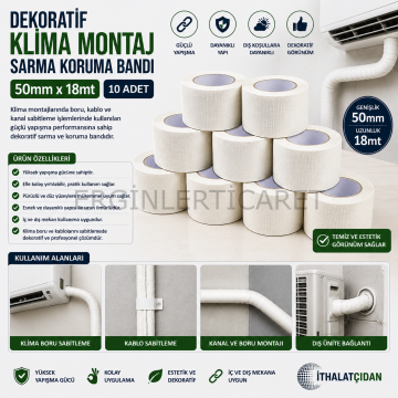 Dekoratif Klima Montaj Sarma Koruma Bandı 50mmx18mt (10 adet)