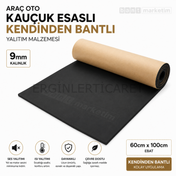 Araç Oto Kauçuk Esaslı 9mm 60cm x 100cm Kendinden Bantlı Yalıtım Malz.