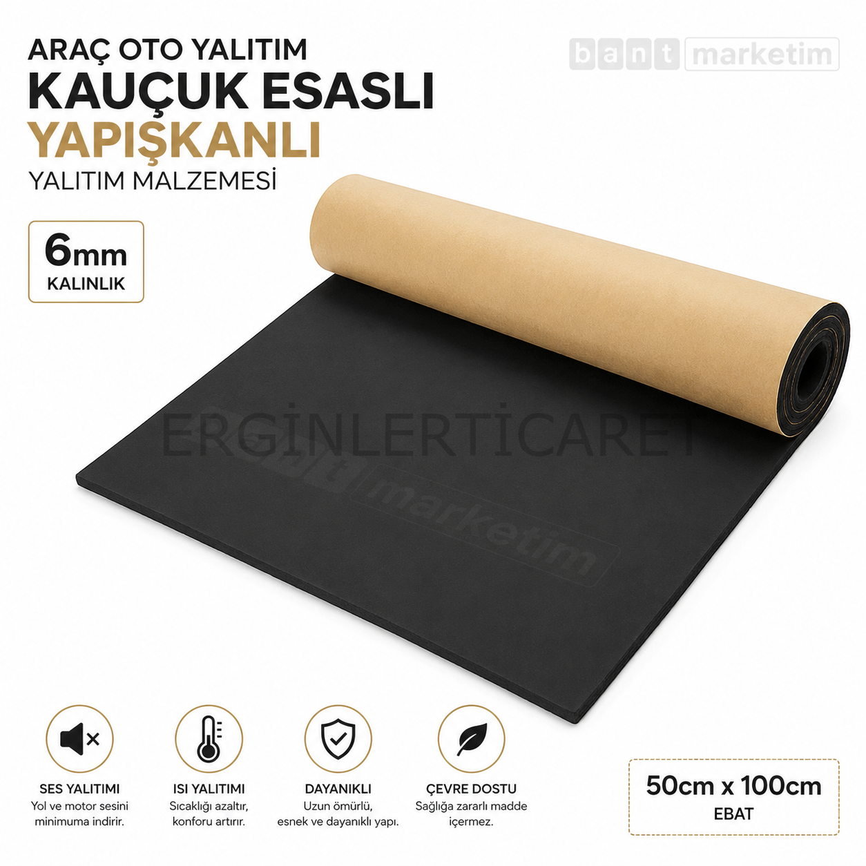 Araç Oto Yalıtım Kauçuk Esaslı Yapışkanlı 6mm 50cm x 100cm Yalıtım Malzemesi