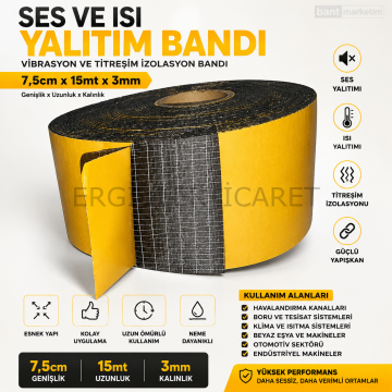 Ses ve Isı Yalıtım Bandı 3mm kalınlıkta 7,5cmx15mt Vibrasyon ve Titreşim İzolasyon Bandı