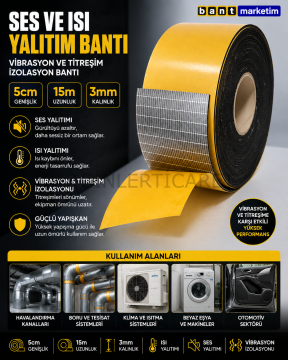 Ses ve Isı Yalıtım Bandı 5cmx15m Vibrasyon ve Titreşim İzolasyon Bandı 3mm kalınlıkta