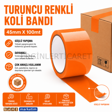 Turuncu Koli Bandı 45mmx100m Renkli Koli Bantı Turuncu Renk Hotmelt Yapışkanlı