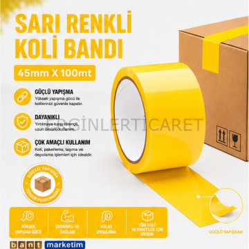 Sarı Koli Bandı 45mmx100m Renkli Koli Bantı Sarı Renk Hotmelt Yapışkanlı