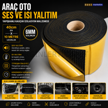 Araç Oto Ses Isı Yalıtım 40cmx10metre 6mm Yapışkanlı Kauçuk İzolasyon Malzemesi