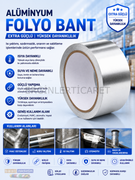 Alüminyum Folyo Bant 50mm x 25m – 4 Adet Isı ve Aleve Dayanıklı Yapışkanlı Folyo Bant