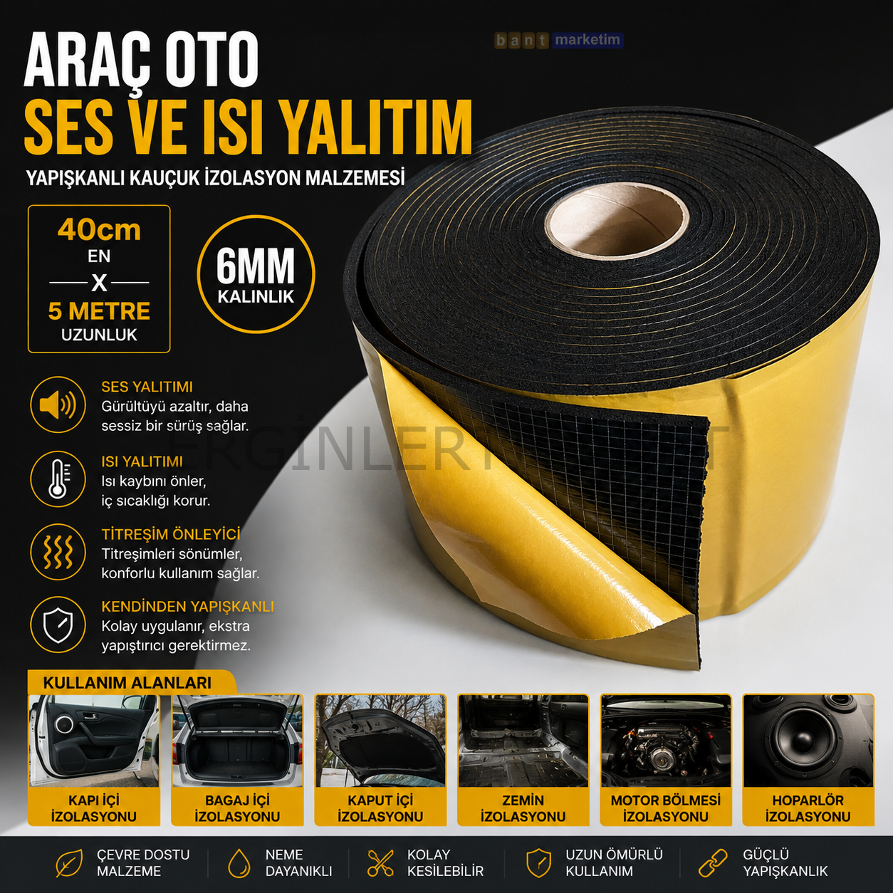 Araç Oto Ses Isı Yalıtım 40cmx5metre 6mm Yapışkanlı Kauçuk Izolasyon Malzemesi