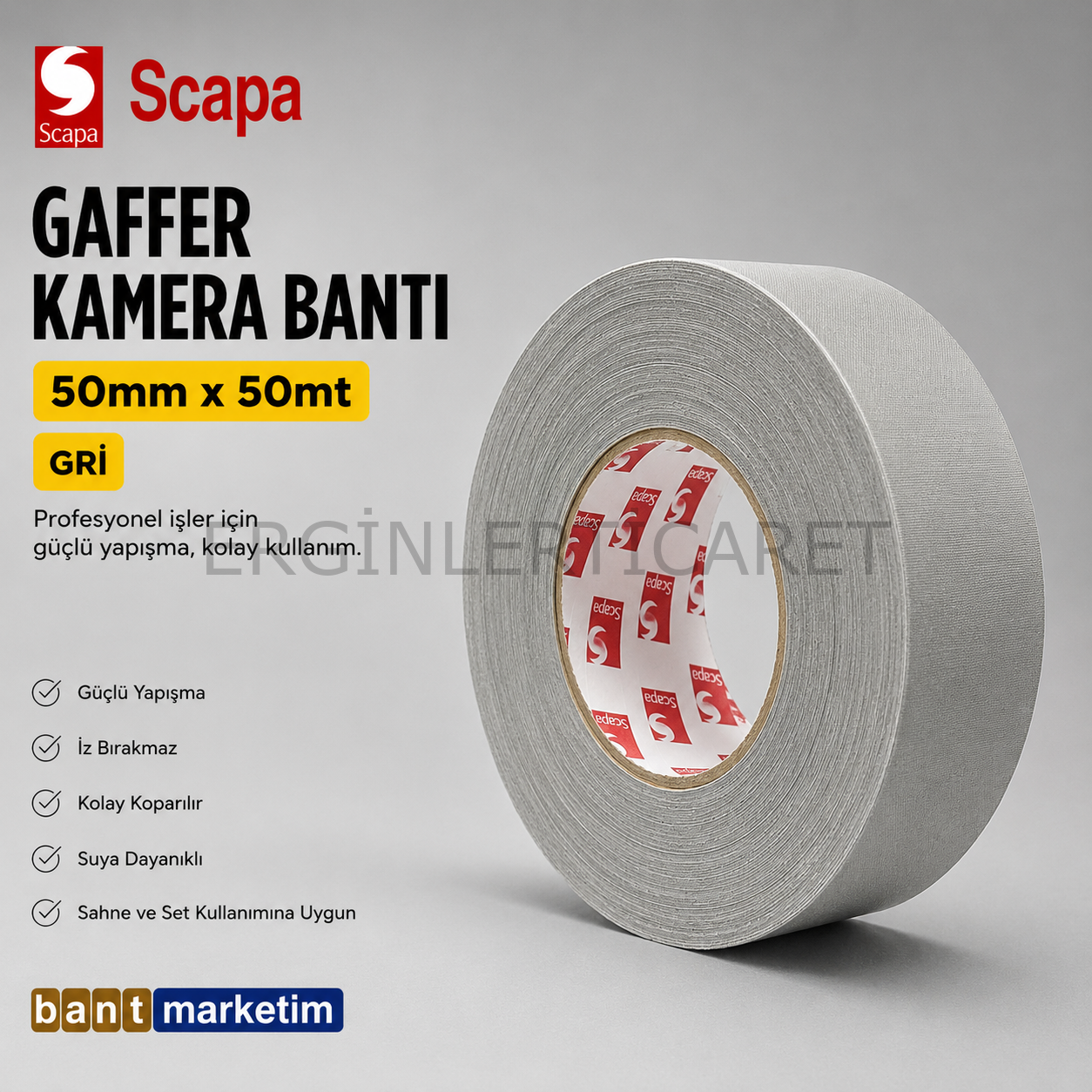 Scapa 3101 Gaffer Kamera Bandı Tamir Bandı 50mmx50mt Gri