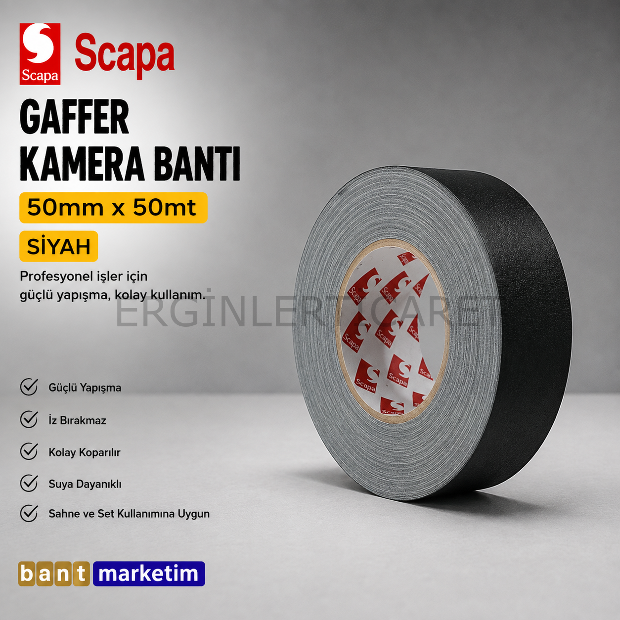 Scapa 3101 Gaffer Kamera Bandı Tamir Bandı 50mmx50mt Siyah