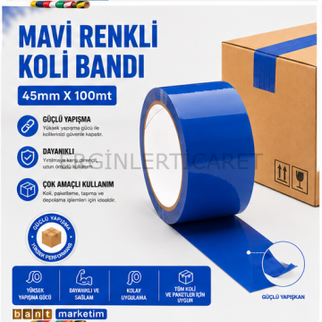Renkli (Mavi) Koli Bandı 45x100 Metre 6 Adet
