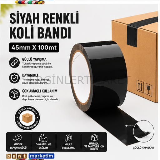 Renkli (Siyah) Koli Bandı 45x100 Metre 6 Adet 1 Paket