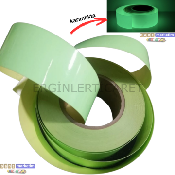 Fosforlu (Fotolümen) Şerit Bant 50mm x 10m Kendinden Yapışkanlı Lümen Folyo Acil Çıkış Yönlendirme ve Güvenlik Bandı