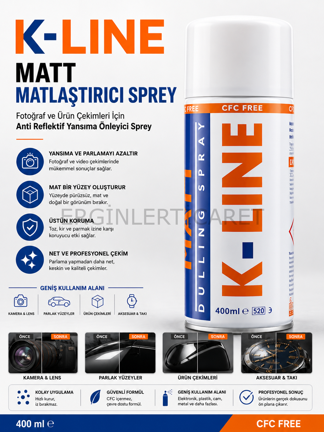 K-LINE MATT Matlaştırıcı Sprey 400 ml Fotoğraf ve Ürün Çekimi İçin Anti Reflektif Yansıma Önleyici Sprey