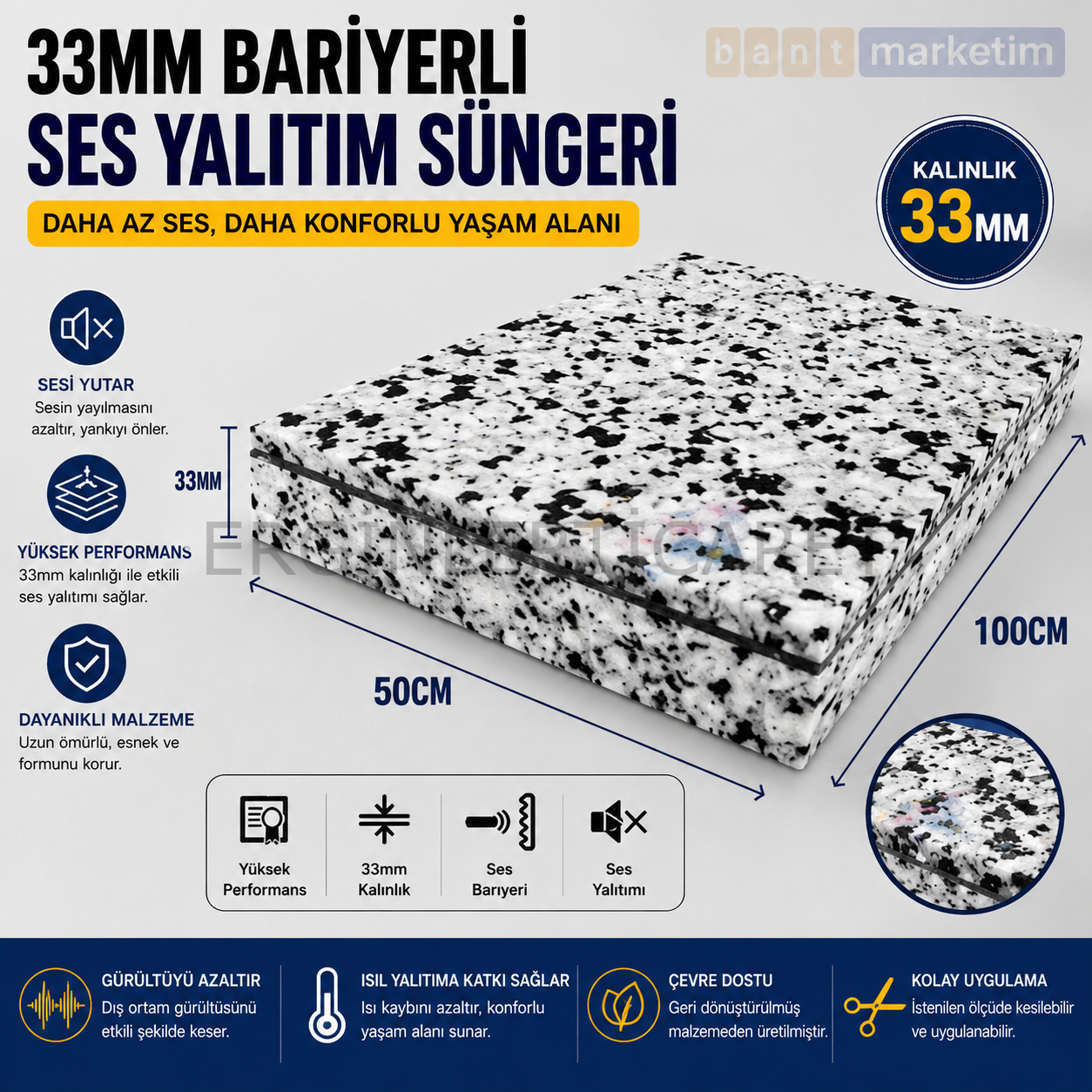 Bariyerli Bondex 33mm 180 Dns %90 Ses Keser 50CMx100CM
