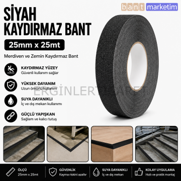 Siyah Merdiven ve Zemin Kaydırmaz Bant 25mm x 25mt – Kaymaz Antislip Bant