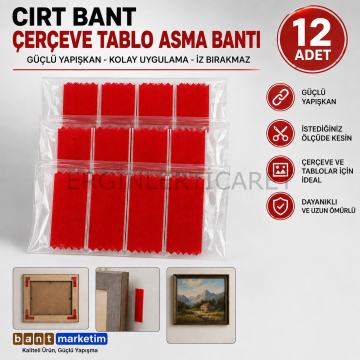 12 Adet Cırt Bant Çerçeve Tablo Asma Bandı – Kendinden Yapışkanlı Duvar Askı ve Sabitleme Bandı