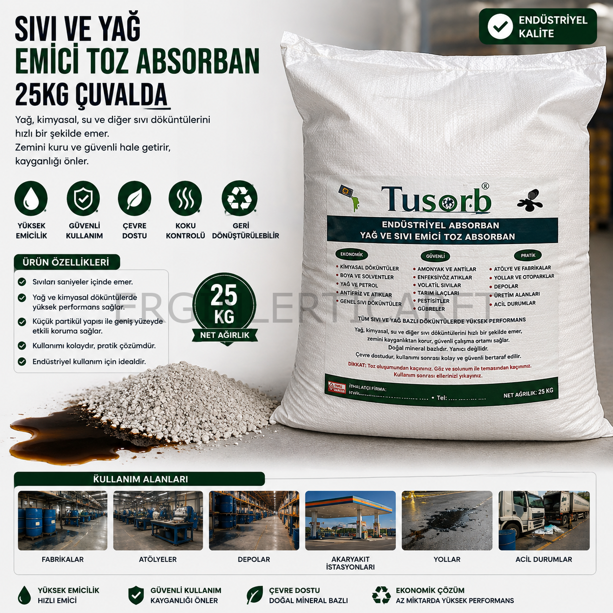 Sıvı Ve Yağ Emici Toz Absorban 25kg