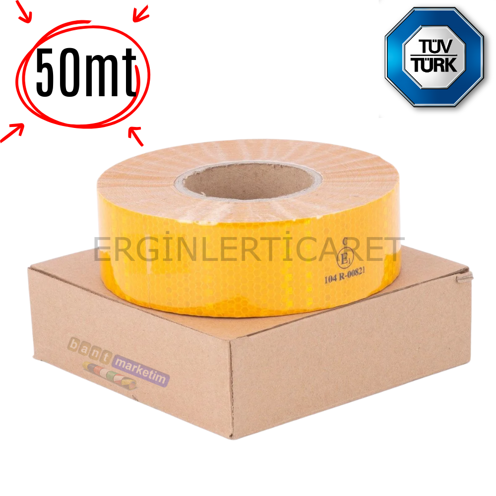 Reflektör Reflektif Petekli Şerit Bant  5 Cm x 50 Metre Sarı Tüvtürk Uyumlu
