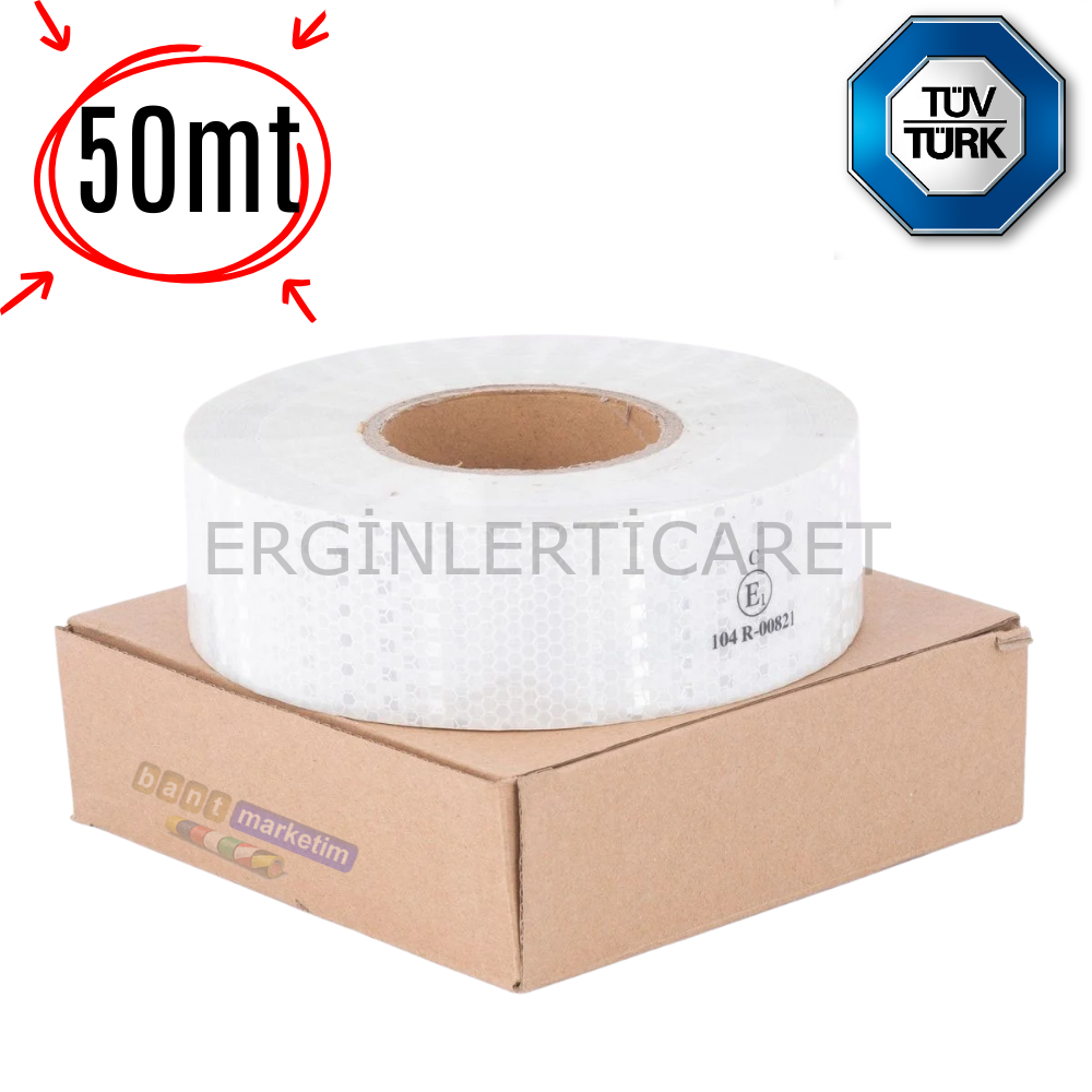 Reflektör Reflektif Petekli Şerit Bant  5 Cm x 50 Metre  Beyaz Tüvtürk Uyumlu