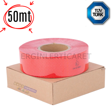 Reflektör Reflektif Petekli Şerit Bant  5 Cm x 50 Metre Kırmızı Tüvtürk Uyumlu