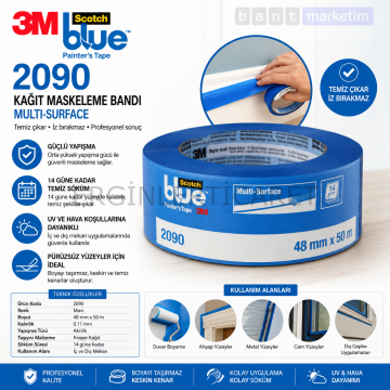 3M 2090 ScotchBlue Mavi Maskeleme Bandı 48mm X 54,80m Profesyonel Boya Bandı