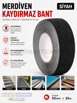 Merdiven Ve Zemin Kaydırmaz Kaymaz Bant 50mm X 25mt Siyah