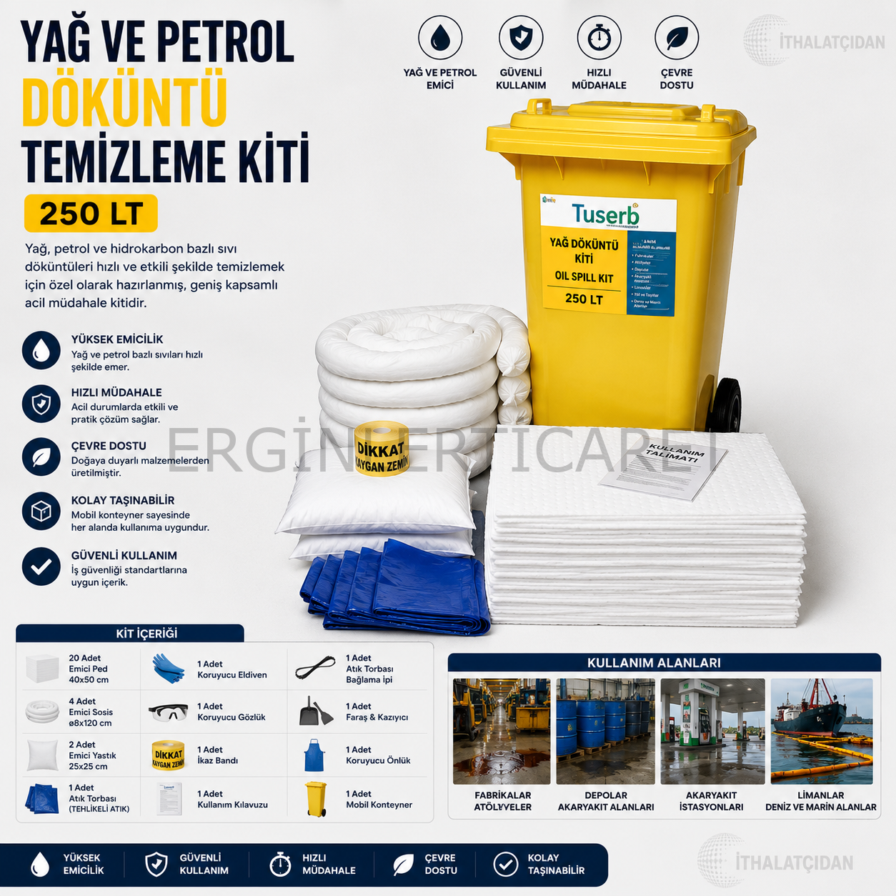 Yağ Ve Petrol Döküntü Temizleme Kiti 250 Lt