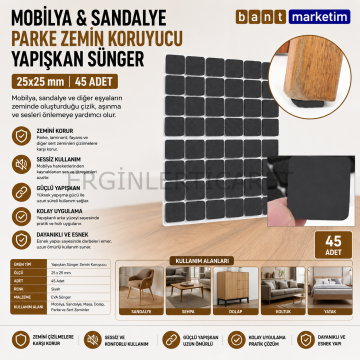 Mobilya Sandalye Parke Zemin Koruyucu Yapışkanlı Sünger 25x25 mm – 45 Adet Siyah