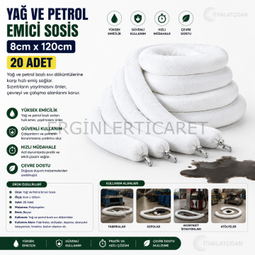 20 Adet Yağ Ve Petrol Emici Sosis 8cm X120 Cm