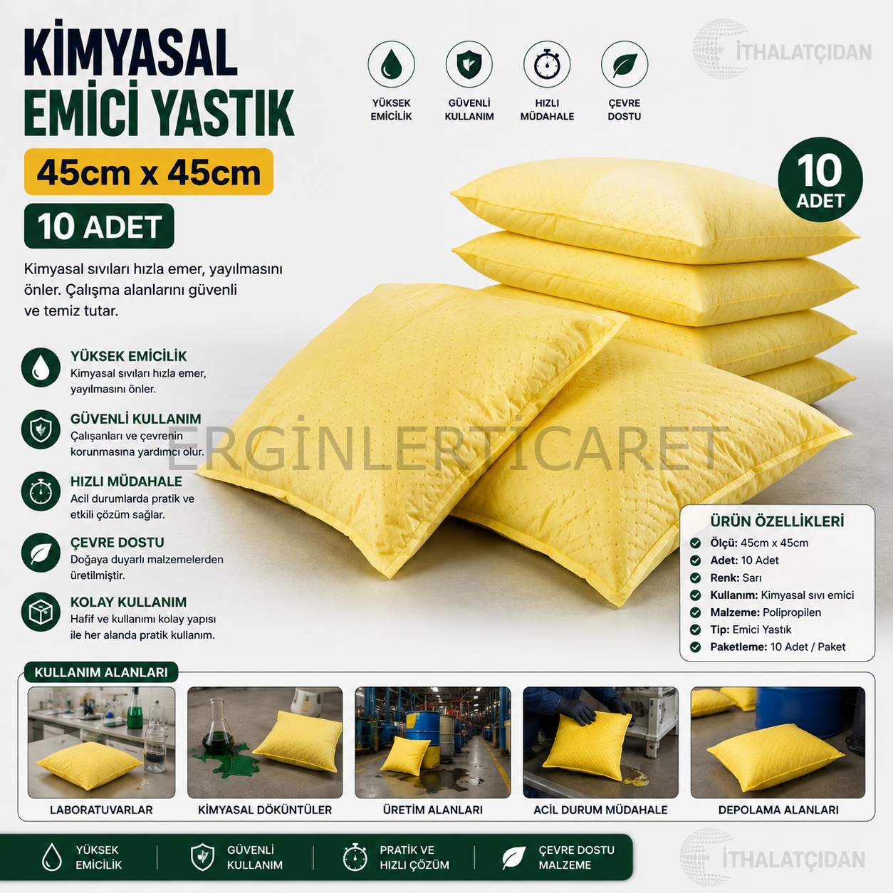 Kimyasal Emici Yastık 45cmx45cm 10 Adet