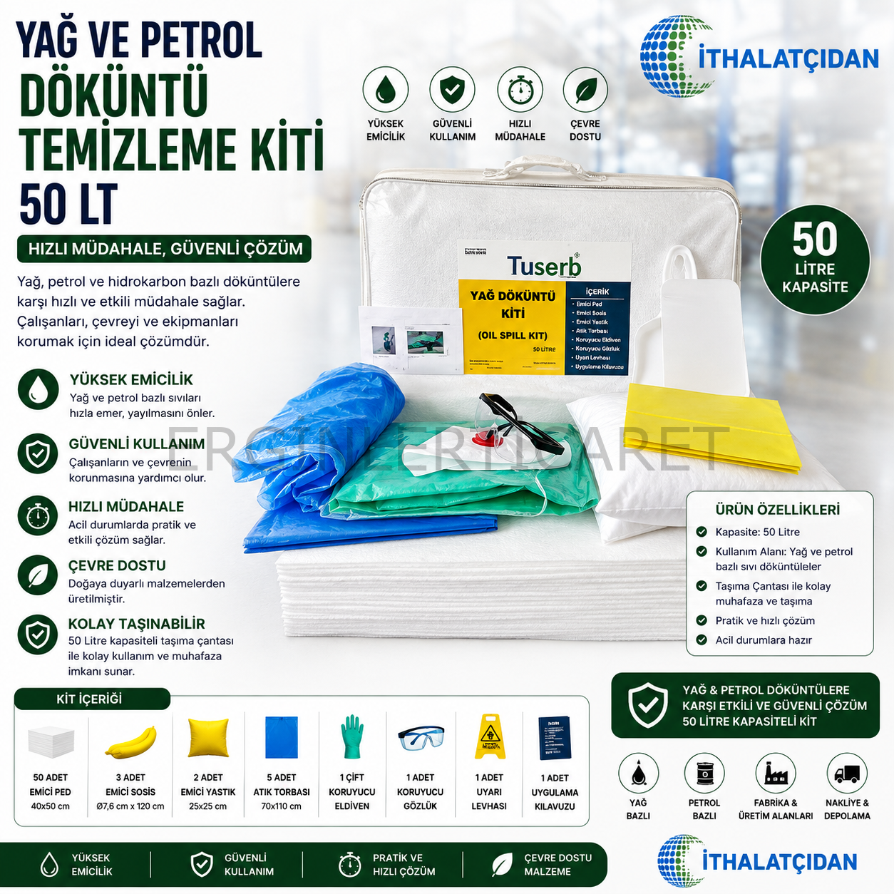 Yağ Ve Petrol Döküntü Temizleme Kiti 50 Lt