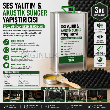 Ses Yalıtım ve Akustik Sünger Yapıştırıcısı 3 kg – Güçlü Yapışkanlı Akustik Sünger Tutkalı