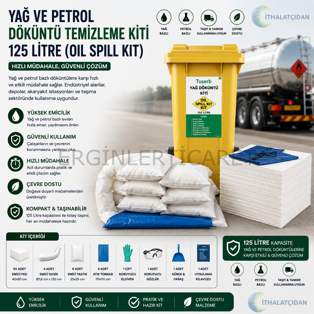 Yağ Ve Petrol Döküntü Temizleme Kiti 125 Lt