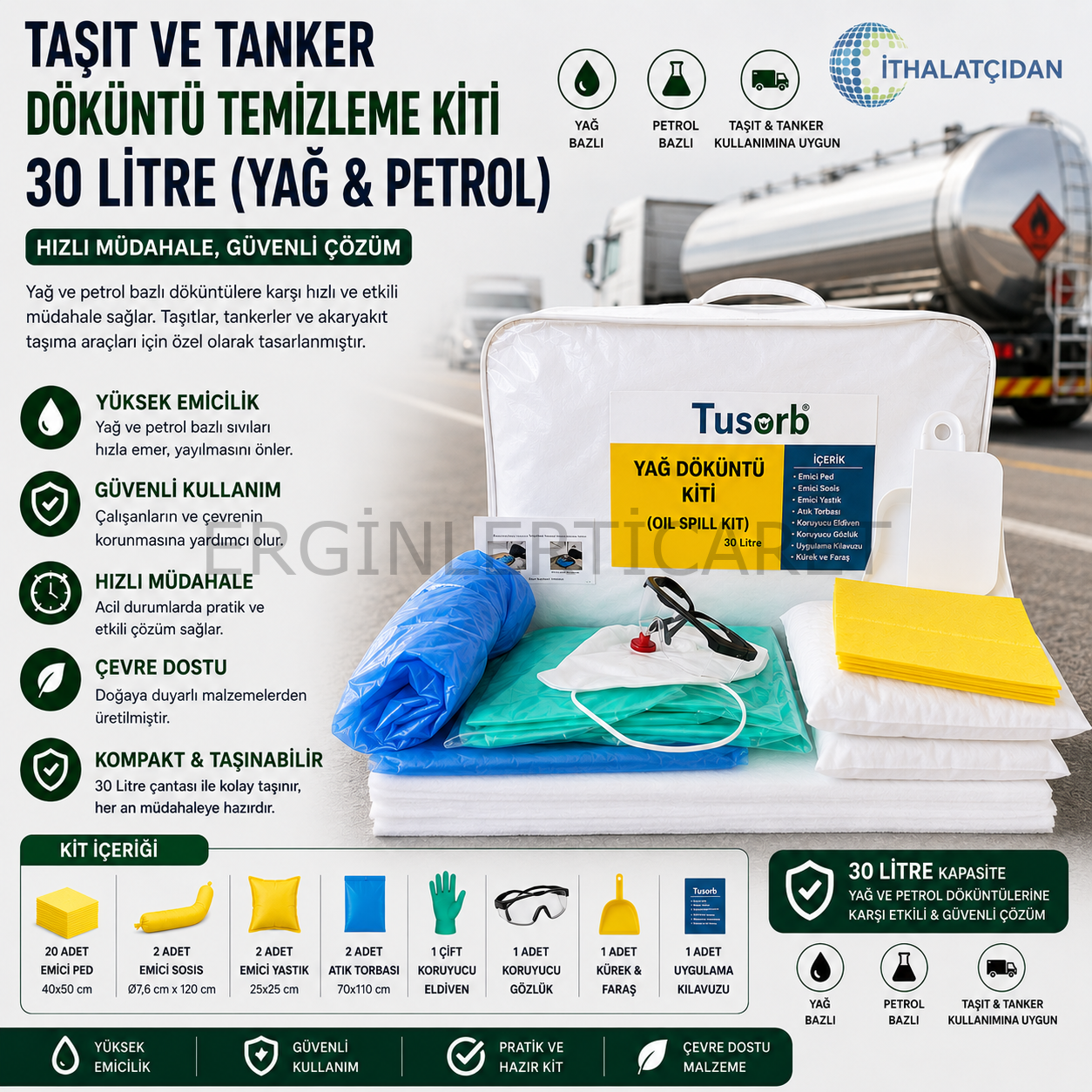 Taşıt Ve Tanker Döküntü Temizleme Kiti 30 Litre (Yağ Ve Petrol)