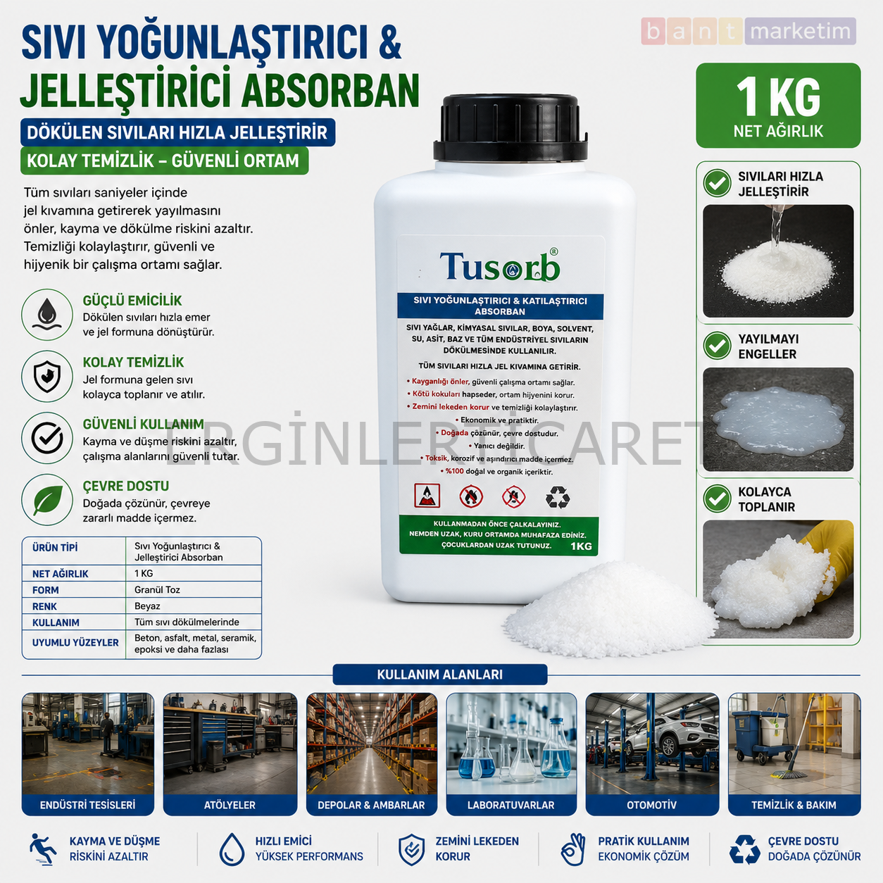 Sıvı Yoğunlaştırıcı & Jelleştirici Absorban 1kg