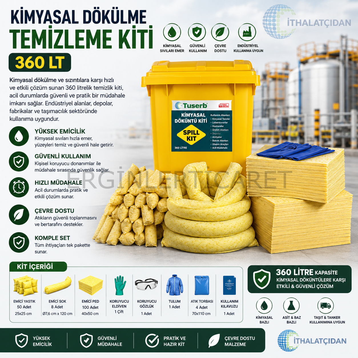 Kimyasal Dökülme Döküntü Temizleme Kiti 360 Lt